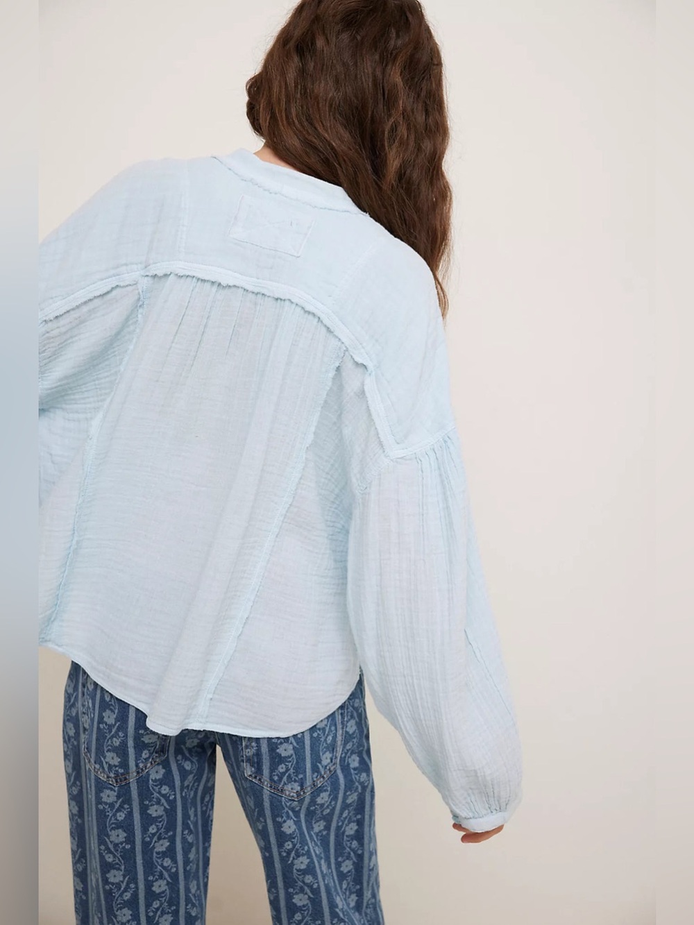 Free People We The Free Valley Double Cloth Shirt in Ice Water - Picture 2 of 8